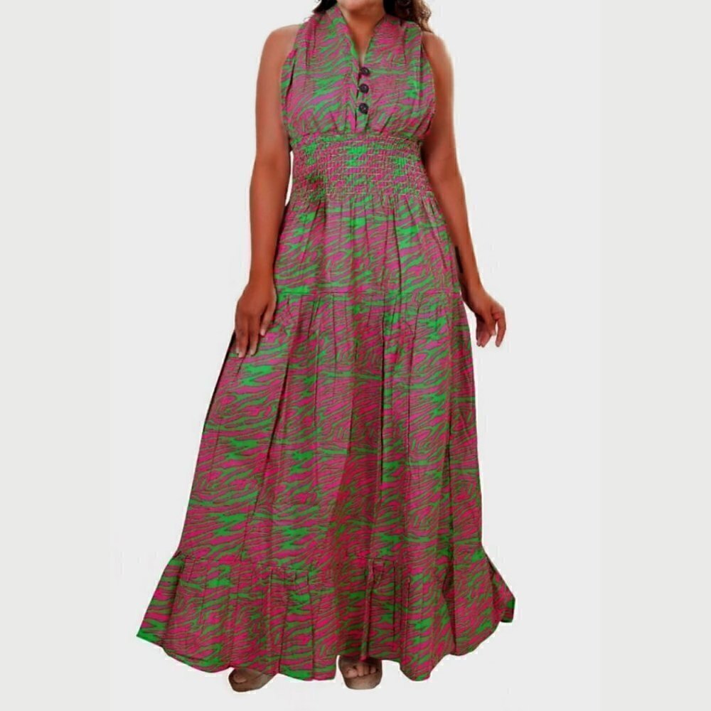 WOMEN LONG SMOCKED HALTER DRESS